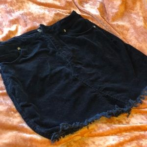 Black Raw Hem Corduroy Mini Skirt